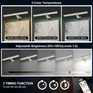 HARPER LIVING Picture light for Wall Brushed Nickel, Magnetic Rechargeable Lamp Dimmable & 3 Colour Temps