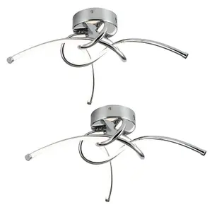 First Choice Lighting Set of 2 Twist Chrome LED Flush Ceiling Lights