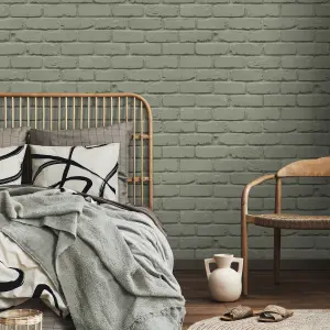 Fine Decor FD43603 Painted Brick Wallpaper, Sage