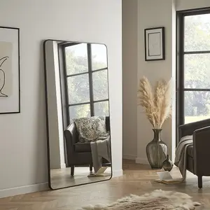 Large Mirror Camden Rectangular Shape, Curved Corner with Black Aluminium Frame- H150cm x W85cm x D3cm for Living room