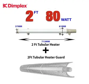 DIMPLEX 2FT TUBULAR HEATER AND WIRE GUARD 80W THERMOSTATIC - IDEAL GREENHOUSE, LOFTS, CUPBOARDS - C/W 13A PLUG AND FIXING BRACKETS