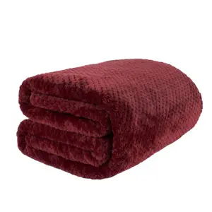 Dreamscene Luxury Large Waffle Honeycomb Mink Warm Throw, Wine - 200 x 240cm