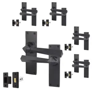 AFIT Black Iron Door Handle Latch Set - 5 Pairs of Black Antique Internal Handles & Latches (64mm) - Tudor Range