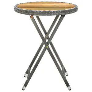 Berkfield Tea Table Grey 60 cm Poly Rattan and Solid Acacia Wood