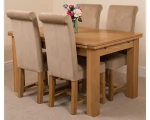 Richmond 140cm - 220cm Oak Extending Dining Table and 4 Chairs Dining Set with Washington Beige Fabric Chairs