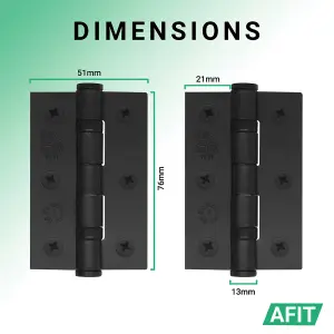 AFIT Matt Black Door Hinges - 3 Inch / 76mm  Internal Fire Door Hinges - 10 Pairs