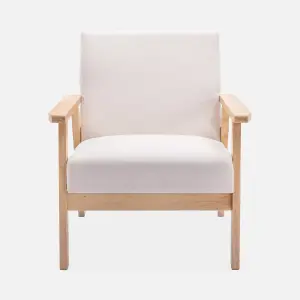 sweeek. Scandi-style wood frame upholstered armchair Isak Cream 64x69.5x73 cm