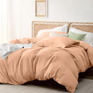 Odil Microfiber Solid Colour Duvet Cover Set with Pillowcases Peach / Super King Duvet Cover Set