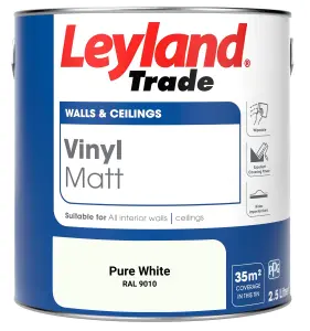 Leyland Trade Vinyl Matt Walls & Ceilings Emulsion Paint Pure White (RAL 9010) 2.5L