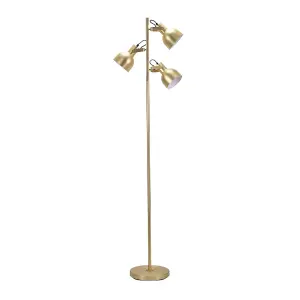 ValueLights Albie Gold Metal 3 Arm Spotlight Head Adjustable Floor Lamp for Living Room - LED Bulbs Included