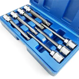 7pc Extra Long Spline Socket Bit Set 3/8" Male Spline Bits In Case SD080