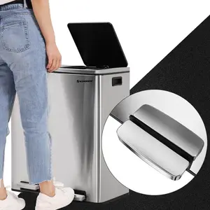 Steel Step On Multi-Compartment Rubbish & Recycling Bin Silver / 60L