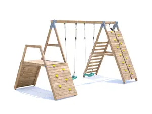 Dunster House Wooden Climbing Frame with Two Swings & Climbing Walls FoxCub