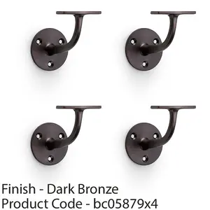 4 PACK - Heavy Duty Stair Handrail Bannister Bracket Arm - Dark Bronze 82mm Proj Holder