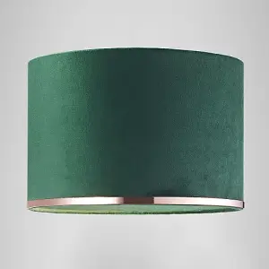 Contemporary Emerald Forest Green Soft Velvet 12 Lamp Shade with Copper Ring