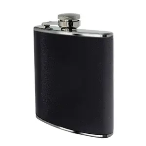 Maison by Premier Black Leather Effect Stainless Steel Hip Flask Set