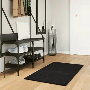 Rug HUARTE Short Pile Soft and Washable Black 60x110 cm