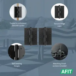 AFIT Matt Black Door Hinges - 4 Inch / 102mm  Internal Fire Door Hinges - 15 Pairs