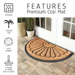 EHC PVC Half Moon Backed Moulded Brushed Natural Coconut Coir Entrance Matting Outdoor & Indoor Mat, 45 x 75 cm