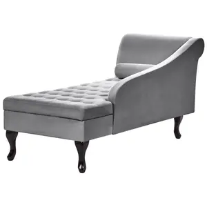 Left Hand Velvet Chaise Lounge with Storage Light Grey PESSAC