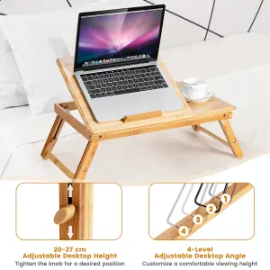 Costway Portable Bamboo Folding Laptop PC Desk Tray W/ Adjustable Legs & Tilting Heat-dissipation Top