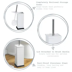 Harbour Housewares - Square Toilet Brush & Bin Set - White