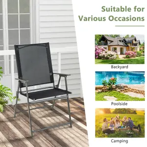 Costway 2 Pieces Patio Folding Chairs Outdoor Portable Dining Chairs with Armrests