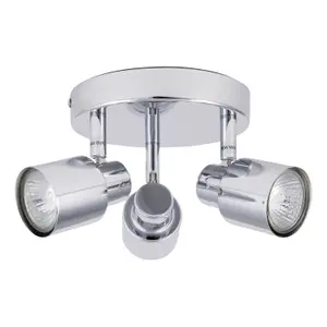 First Choice Lighting Chrome 3 Light IP44 Bathroom Round Spotlight Plate