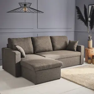 sweeek. 3-seater reversible corner sofa bed with storage Ida Taupe Grey 219x84x68 cm