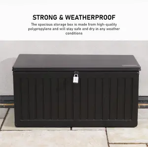 Olsen & Smith 270L Capacity Outdoor Garden Storage Box With Padlock Plastic Shed - Weatherproof & Sit On with Wood Effect