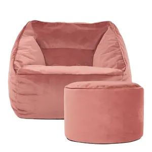 icon Natalia Velvet Armchair Bean Bag and Pouffe Set Dusk Pink Giant Bean Bag Chair