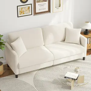 193cm Sofa Couch for Living Room,Comfy Teddy Fleece Loveseat Sofa,Extra Deep Seat Couches ,Neche Tool-Free, Beige White