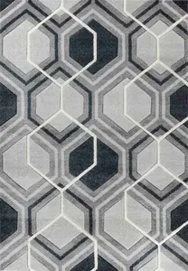 Valencia Modern Hexagon Design Carved Area Rugs Black 200x290 cm