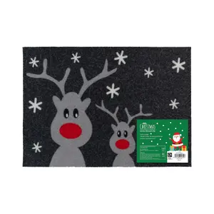 JVL Christmas Machine Washable Door Mat - 40x57cm - Reindeers