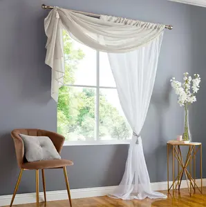 Double Display Voile 150cm x 183cm Taupe/White Slot Top Curtain Panel