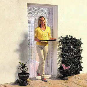 Lace String Door Curtain Fly Screen - White Single Summer Doorway Cover Insect Deterrent - Measures H200 x W85cm