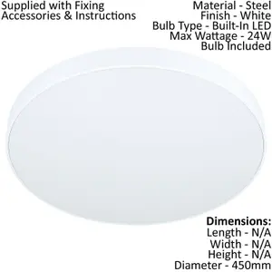 Flush Ceiling Light Colour White Shade White Plastic Bulb LED 24W Included