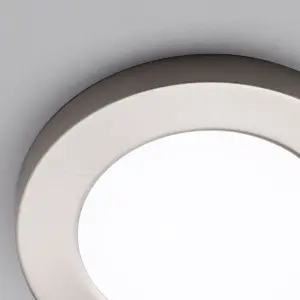 Litecraft Darly Satin Nickel 1 Lamp Modern Bathroom 6W LED Flush Ceiling Light