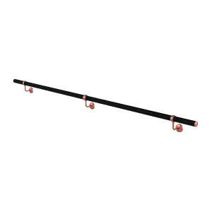 Matt Black Stair Handrail Kit Polished Copper Bracket 2.4m X 40mm