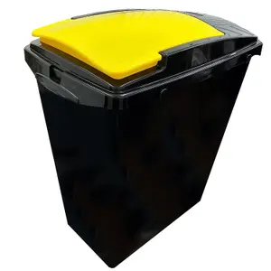 Set Of 3 Black Base 40 Litre Recycling Waste Utility Interlocking Bins With Colour Coded Lids