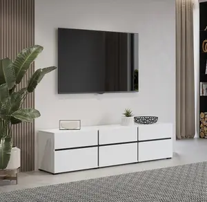 Kross 41 TV Cabinet in White - W1800mm H480mm D400mm Contemporary Minimalist