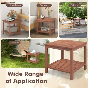 Costway 2-Tier Wooden Coffee Table Outdoor Portable Rectangular Side Table