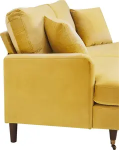 Brigette 2-Seater Mustard Velvet Sofa With Antique Brass Castor Legs - Daals - Sofas