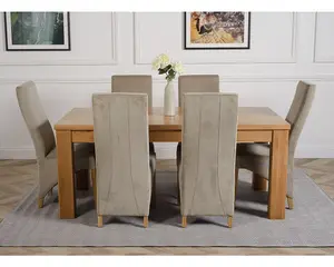 Dakota 182 x 92 cm Chunky Oak Large Dining Table and 6 Chairs Dining Set with Lola Grey Fabric Chairs