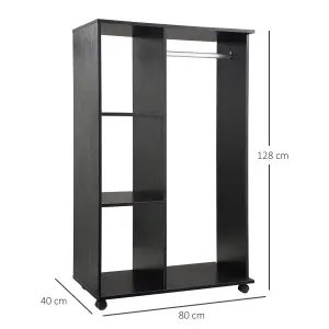 HOMCOM Rolling Open Wardrobe Hanging Rail Storage Shelves for Clothes, Black