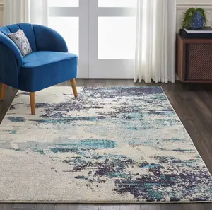 Ivory/Teal/Blue Modern Easy to Clean Abstract Graphics Rug For Dining Room -160cm X 160cm