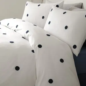 Dot Garden Cotton Solid Colour Duvet Cover Set with Pillowcases White/Navy Dots / Single Duvet Cover + 1 Standard Pillowcase