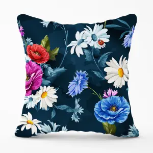 Poppy Flowers With Chamomile Blue Cushions 60cm x 60cm