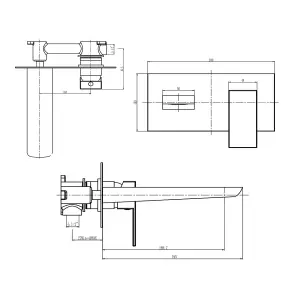 Matt Black Wall Mounted Bath Filler Waterfall Modern Square Tap Design Recessed