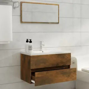 Berkfield Sink Cabinet with Built-in Basin Smoked Oak Engineered Wood